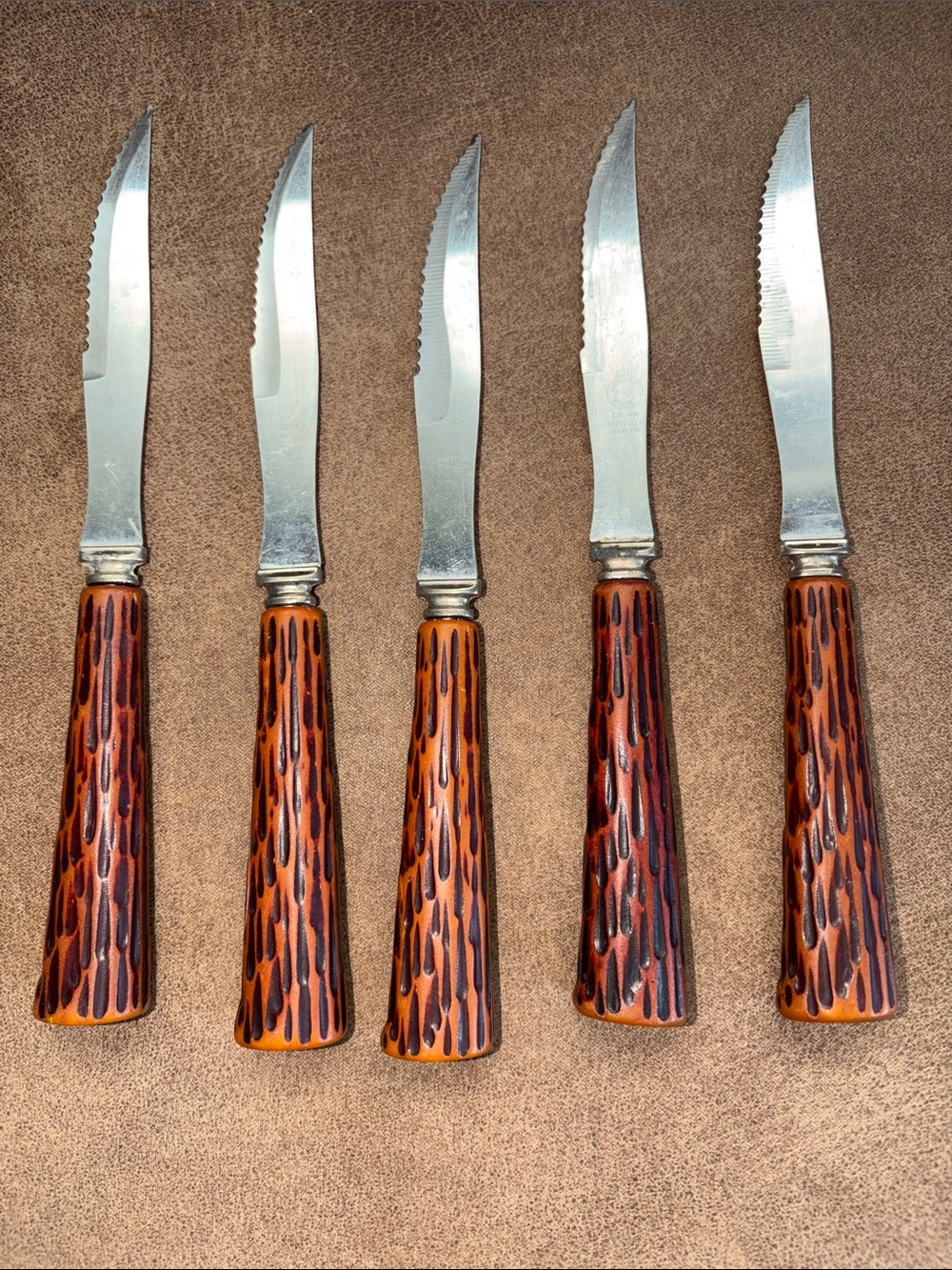 Crown Sheffield Stainless Steel Brown Textured Handle Steak Knife Set - 5 Piece